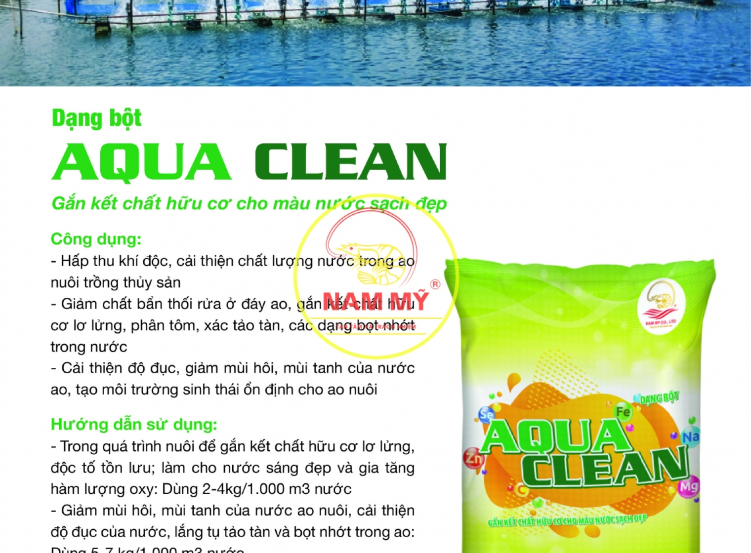 AQUA CLEAN - GẮN KẾT CHẤT HỮU CƠ CHO MÀU NƯỚC SẠCH ĐẸP