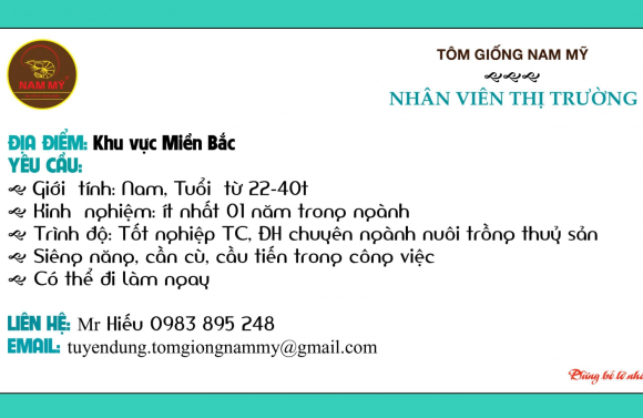TUYỂN DỤNG NHÂN VIÊN ĐẠI DIỆN THƯƠNG MẠI KHU VỰC MIỀN BẮC