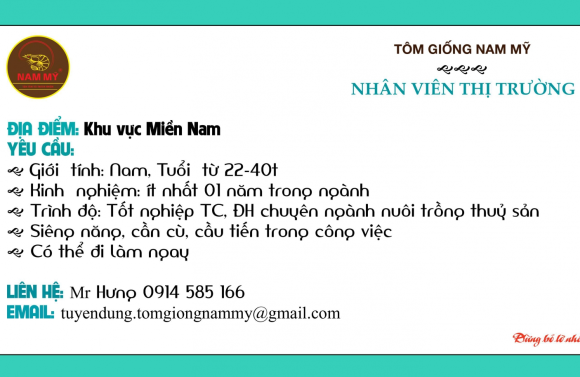 TUYỂN DỤNG NHÂN VIÊN ĐẠI DIỆN TM KHU VỰC MIỀN NAM