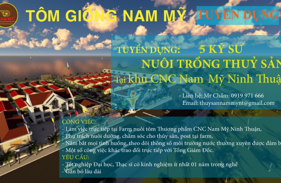 NAM MỸ TUYỂN DỤNG KỸ SƯ NUÔI TRỒNG THUỶ SẢN