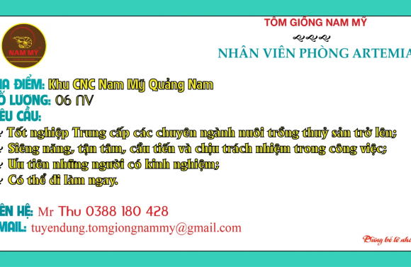 NAM MỸ QUẢNG NAM TUYỂN  DỤNG NHÂN SỰ PHÒNG ARTEMIA